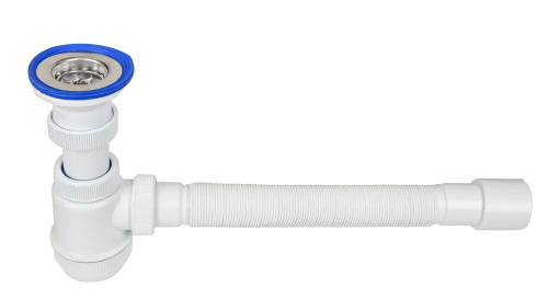 Сифон бутылочный Мини Элит ф40/50, нержав. чаша ф63мм гибк. труба 800мм 30986780