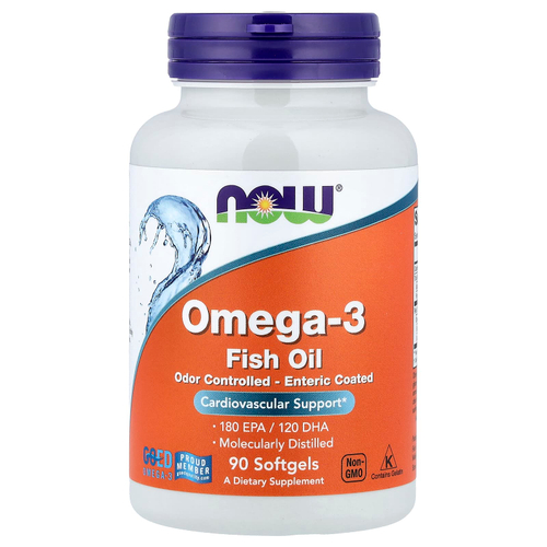 NOW Foods, рыбий жир с омега-3, 90 капсул