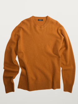 Massimo Dutti Свитер из смесовой шерсти с круглым вырезом, горчично-желтый