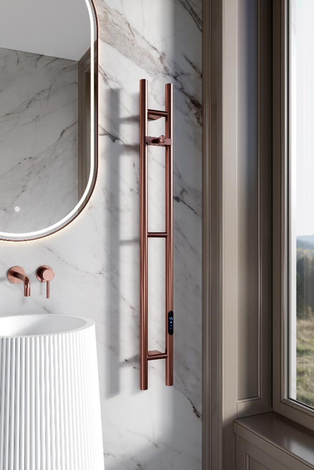 Полотенцесушитель электрический 2-трубы круглый COPPER BRUSHED