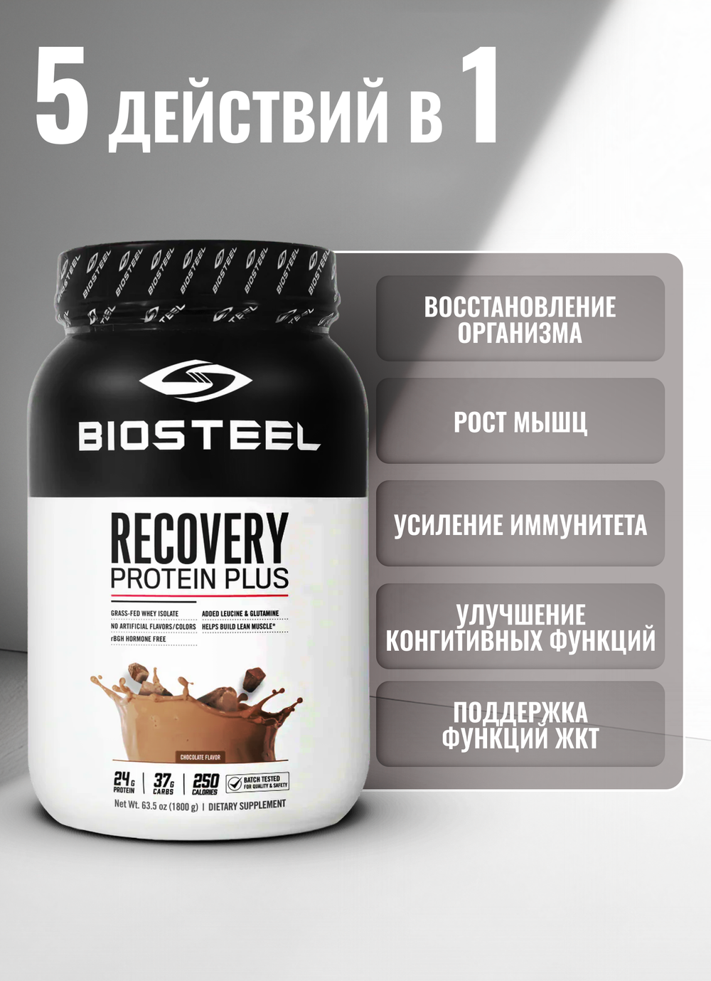 Протеин сывороточный Biosteel Recovery Protein Plus Шоколад, 1800 г, 25 порций