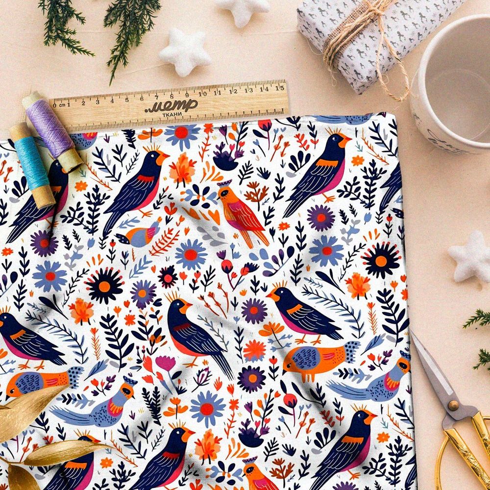 Ткань премиум сатин сказочные птахи