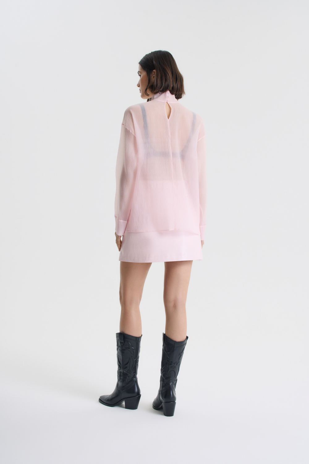 Юбка мини из розовой экокожи