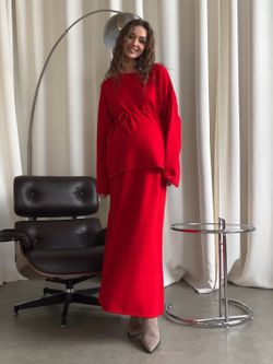 Комплект вязаный, свитер с завязкой и юбка