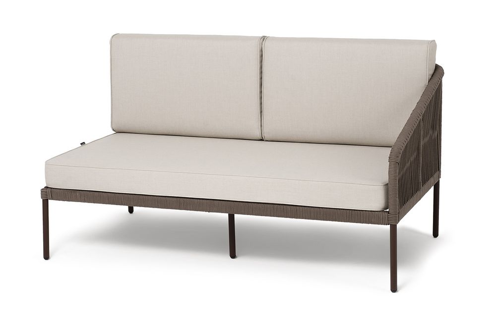 "Канны" левый модуль плетеный из роупа, каркас алюминий коричневый (RAL8016) муар, роуп коричневый круглый, ткань бежевая 035