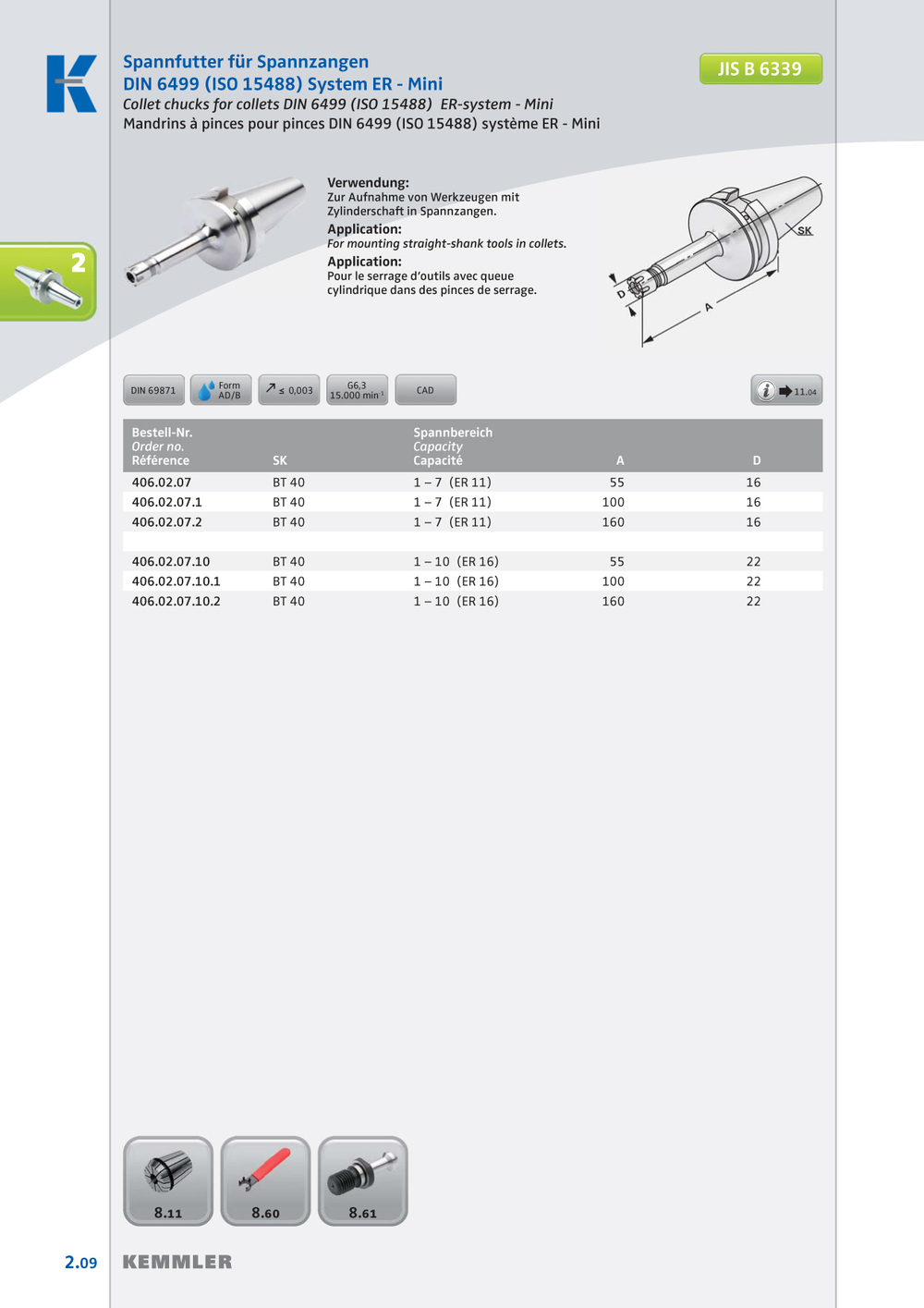 Патрон цанговый BT40-1/10-160 ER16  406.02.07.10.2