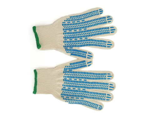 Перчатки х/б 7 нитей 7,5 кл. ПВХ Протектор Белые (10шт/уп)(200шт/кор)