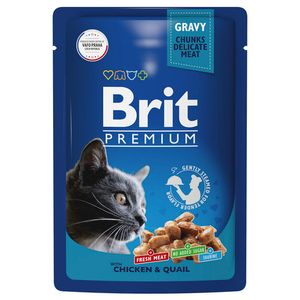 Пауч Brit Premium для взрослых кошек, цыпленок и перепелка в соусе