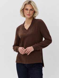 Джемпер с V-вырезом и удлиненной спинкой