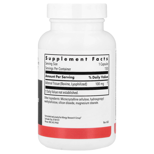 Allergy Research Group, ткань надпочечников, натуральные железы, 150 вегетарианских капсул (100 мг в 1 капсуле)