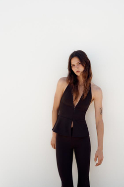 ZARA РАСКЛЕШЕННЫЕ БРЮКИ СТРЕТЧ, ТЕМНО-КОРИЧНЕВЫЙ