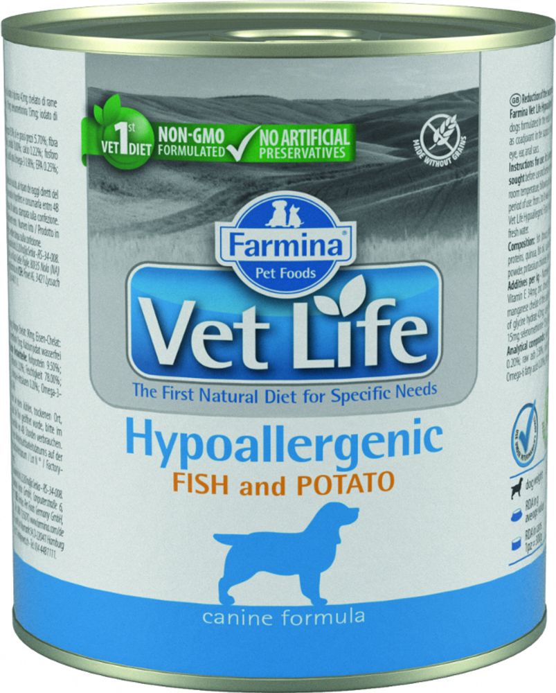 Вет Лайф паштет для собак гипо рыба с картофелем VET LIFE NATURAL DIET DOG HYPOALLERGENIC FISH &amp; POTATO