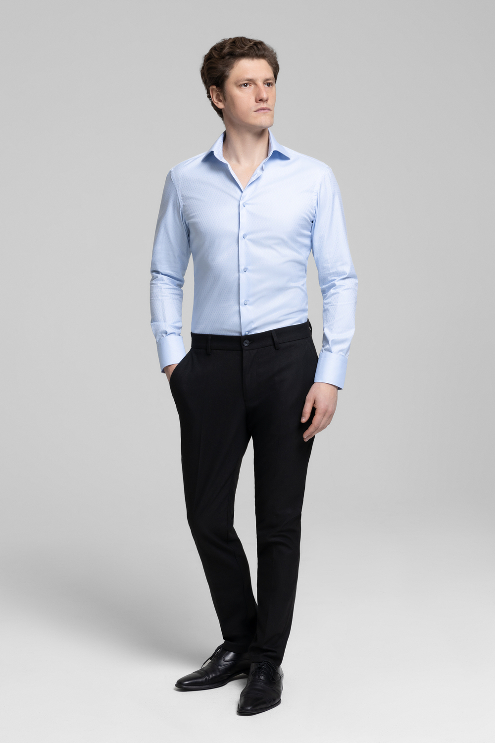 Рубашка голубая с жаккардовым плетением «Ромбы»