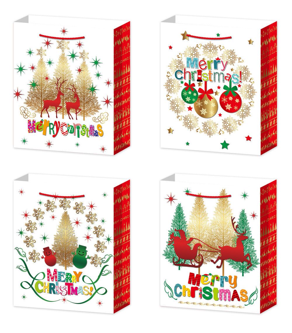 GAEM Пакет подарочный (бумага 210г/м2, блок 12шт), L26 W10 H32 см, 4в.