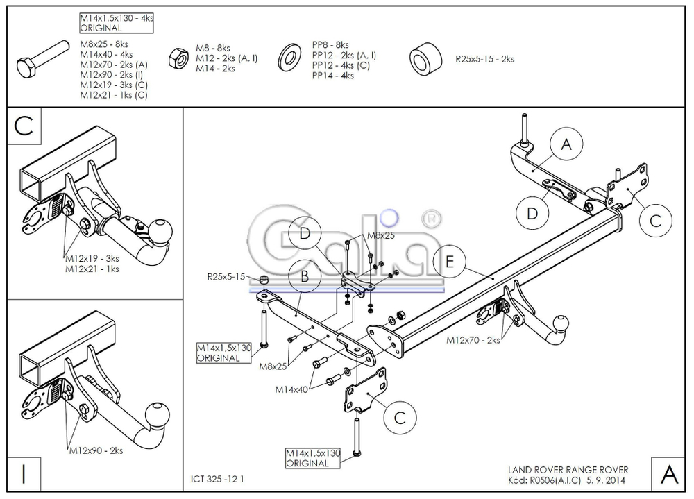 Фаркоп оцинкованный Galia R050A для Land Rover Range Rover 2002-2013(паспорт и сертификат в комплекте)(без электрики)