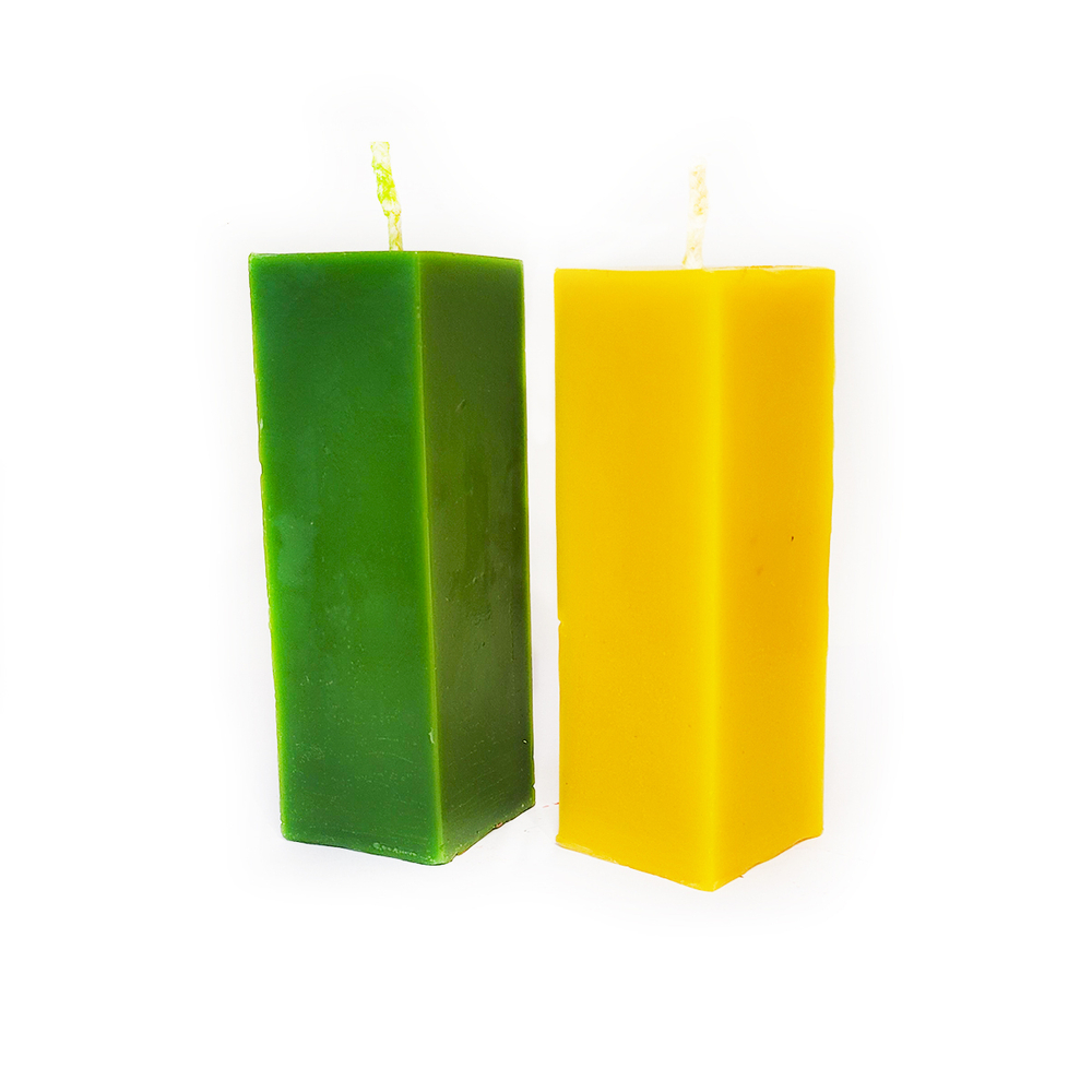 Свечи куб зеленая и желтая/ пчелиный воск / 13х4,5 см