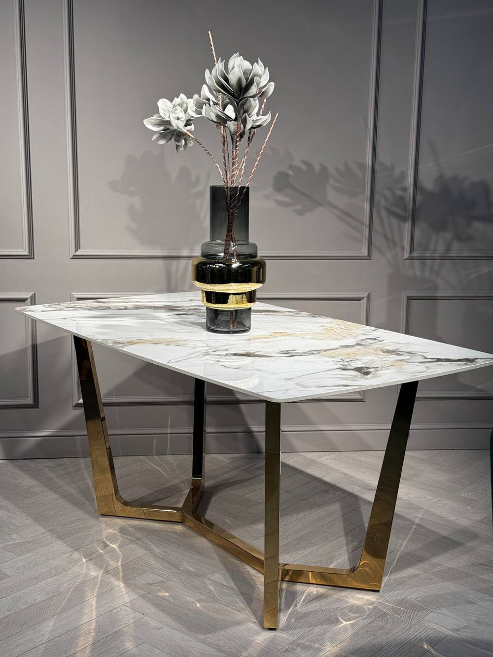 Стол обеденный Ist Casa Ланс, 180х90х75 см, белая керамика, золотой