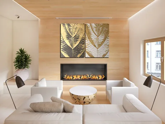 Модульная картина "Листья в золоте"