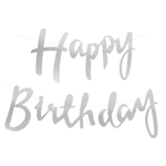 Гирлянда Happy Birthday (курсив), Серебро, Металлик, 500 см