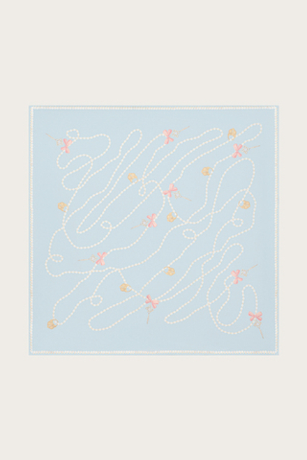 ПЛАТОК ИЗ ГОЛУБОГО ШЕЛКА С АВТОРСКИМ ПРИНТОМ 90*90