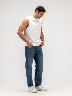 Майка мужская хлопковая на широких лямках. Белая