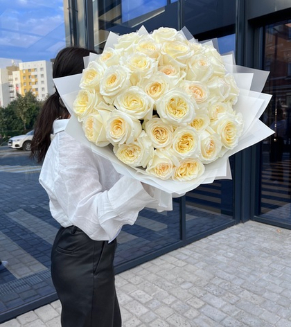 Белоснежные мечты розы Эквадора 35 штук