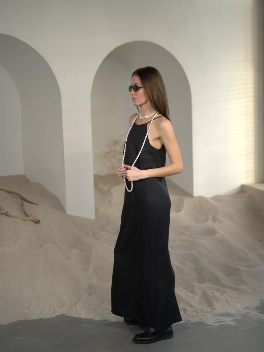 Платье макси черный шёлк