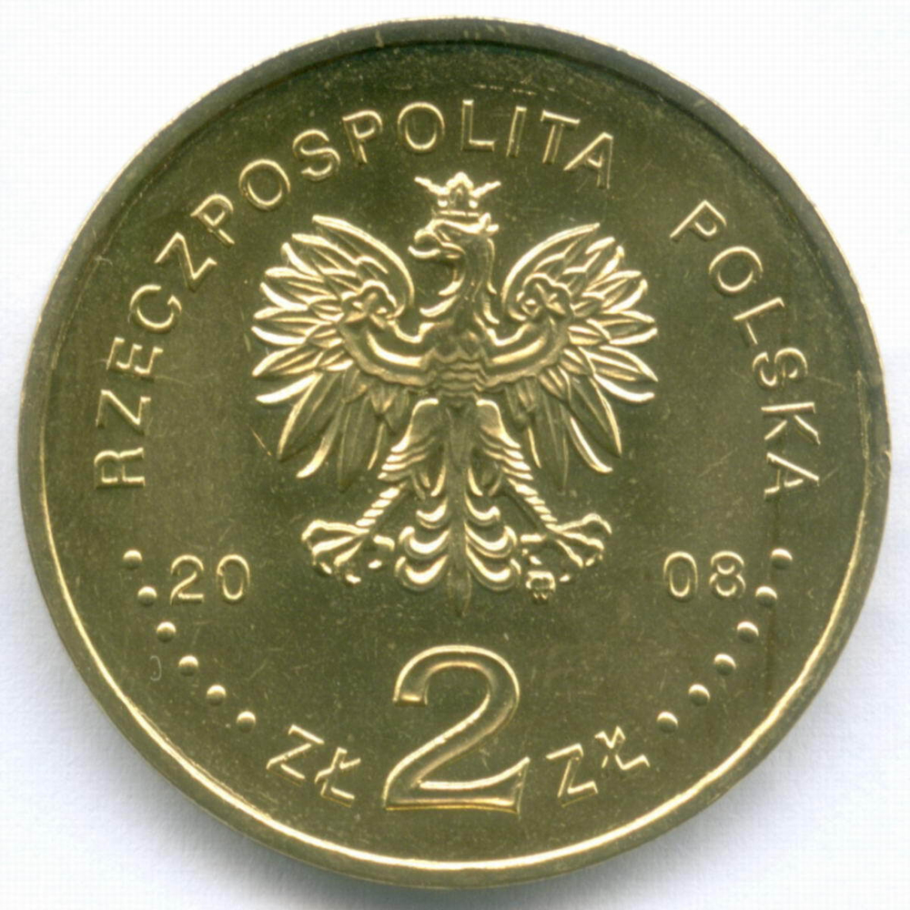 2 злотых 2008 год. Польша. 40 лет политическому кризису в Польше (Марш 1968 года). Латунь AUNC