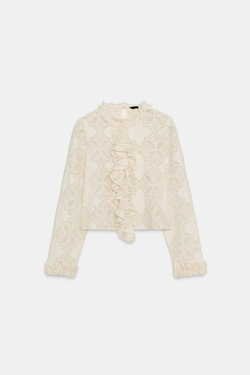 ZARA РОМАНТИЧНАЯ БЛУЗА С ВОЛАНАМИ, ЭКРЮ