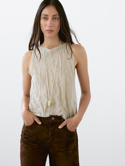 Massimo Dutti Топ из жатой ткани с горловиной халтер, дымчатый