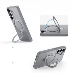 Матовый чехол серого цвета с MagSafe для Samsung Galaxy S26, серия Yind Series Case от Dux Ducis (версия с магнитной откидной подставкой)