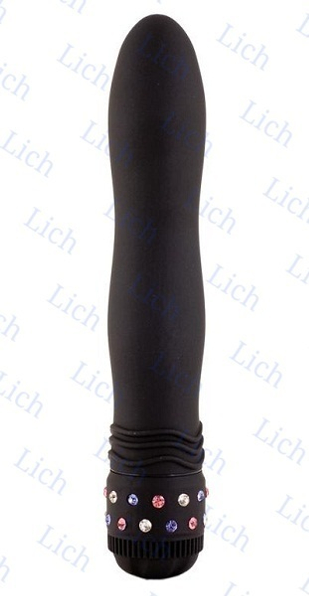 Черный мультискоростной вибратор со стразами длиной 21 см.