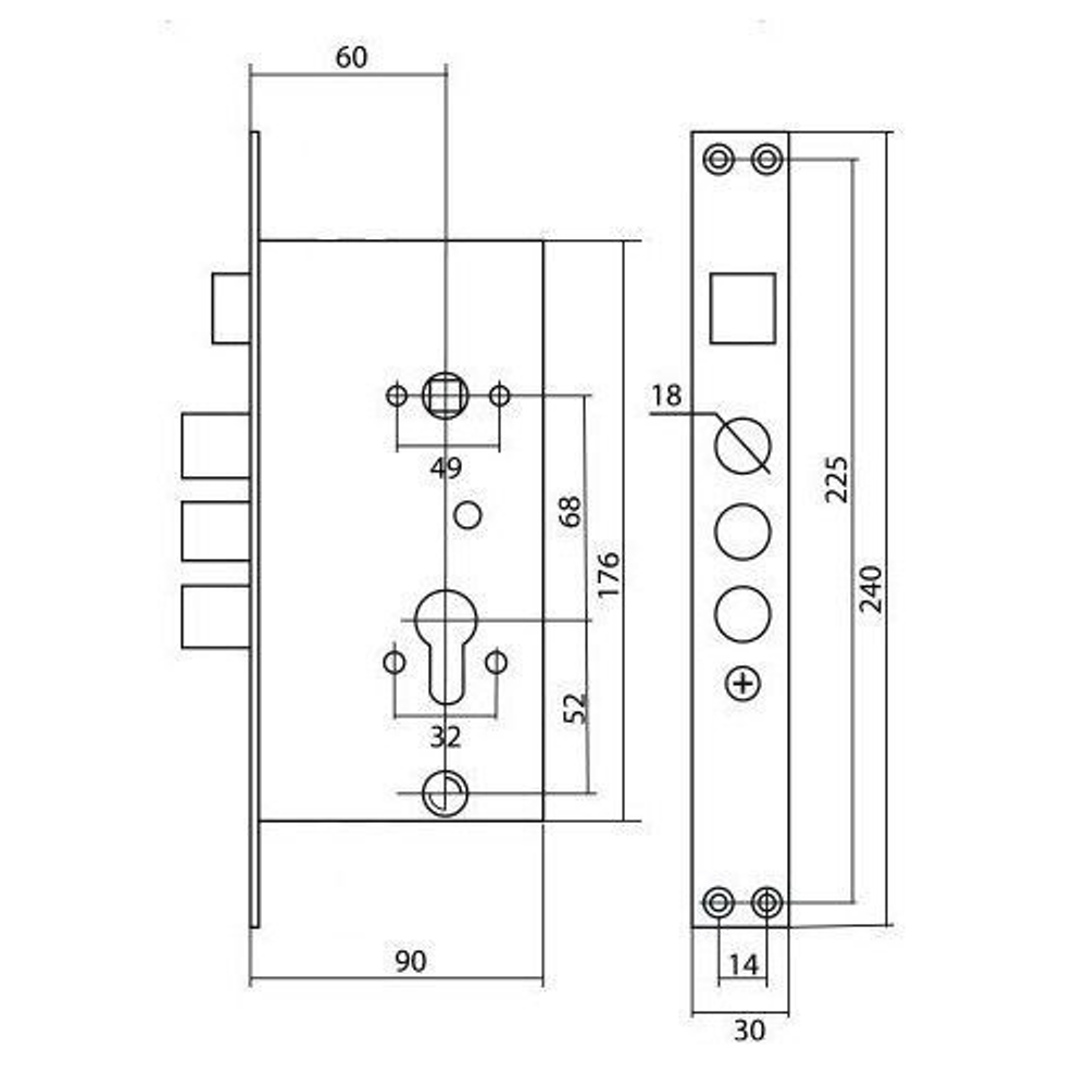 Китай Замок врезной 3024-3P (Zohen) (674)  (013540)