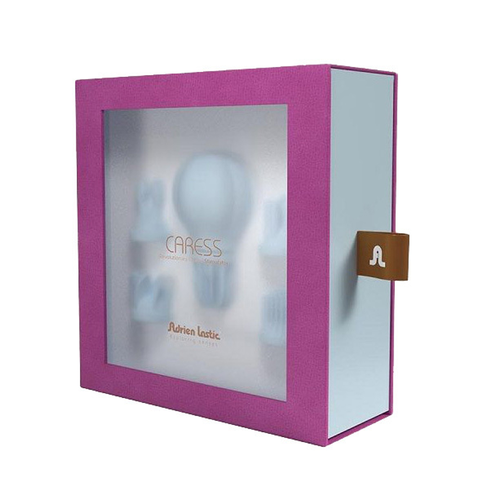 Голубой клиторальный стимулятор 5,3см с 5 заменяемыми насадками Adrien Lastic Caress