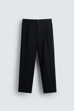 ZARA БРЮКИ REGULAR FIT СО СКЛАДКАМИ, МОРСКОЙ СИНИЙ