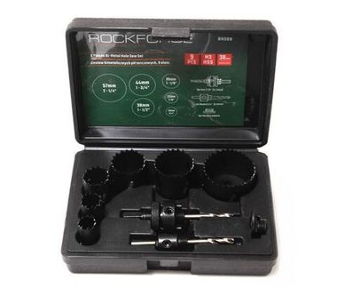 Набор пил кольцевых биметаллических HSS, 9пр.(19, 22, 29, 38, 44, 57мм), в пластиковом кейсе RockForce##Rock FORCE RF-BHS09