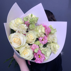 Букет"Алимеро" (роза ,диантус,эустома)