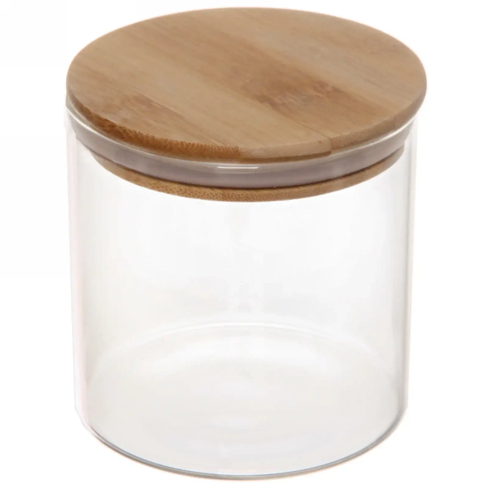 Банка для продуктов стеклянная 650мл «Хай-Тек» с бамбуковой крышкой 10*11см
