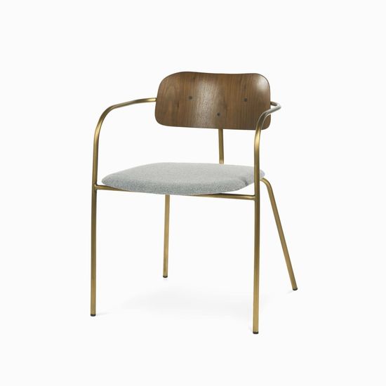 Обеденный стул Gloster металлический каркас, серая ткань и деревянная спинка