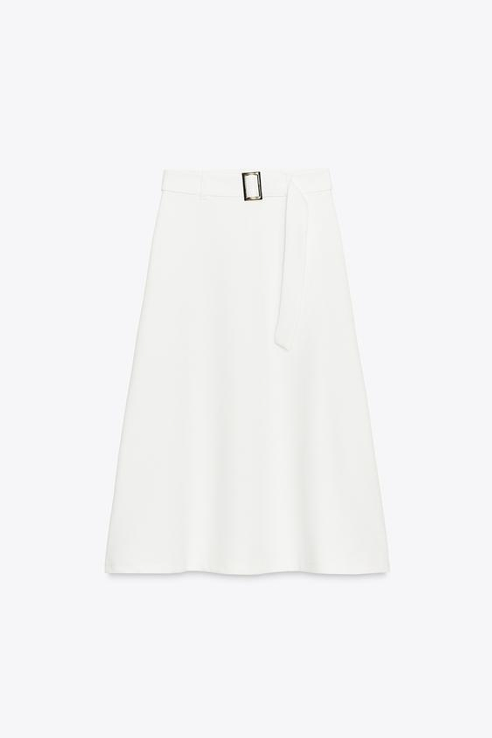 ZARA ЮБКА-ТРАПЕЦИЯ С РЕМНЕМ, БЕЛЫЙ