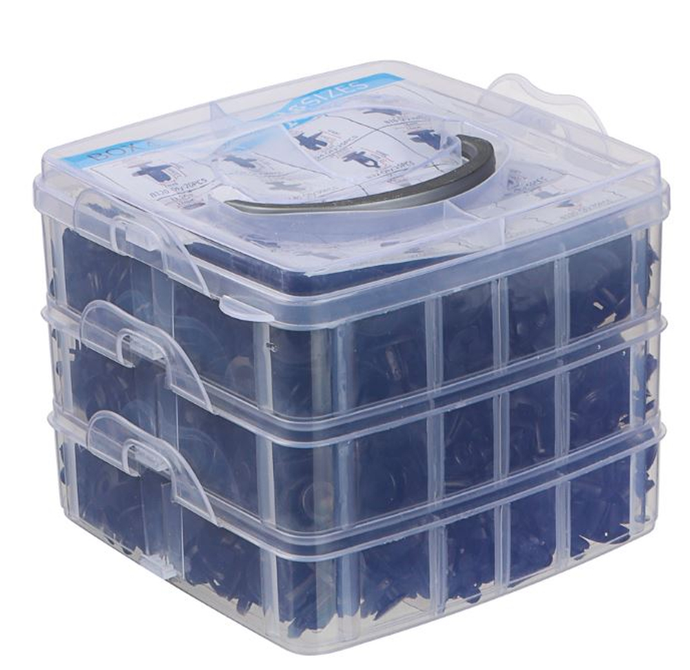 Набор пластик кейс  КЛИПС 620шт, набор съемников (12,5х15х14,5см) ЕРМАК 690195