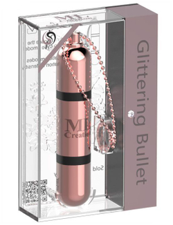 Золотистый мини-вибратор на цепочке Glittering Bullet - 9 см.