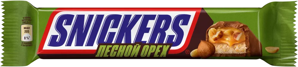 Шоколадный батончик Snickers, лесной орех, 81 гр