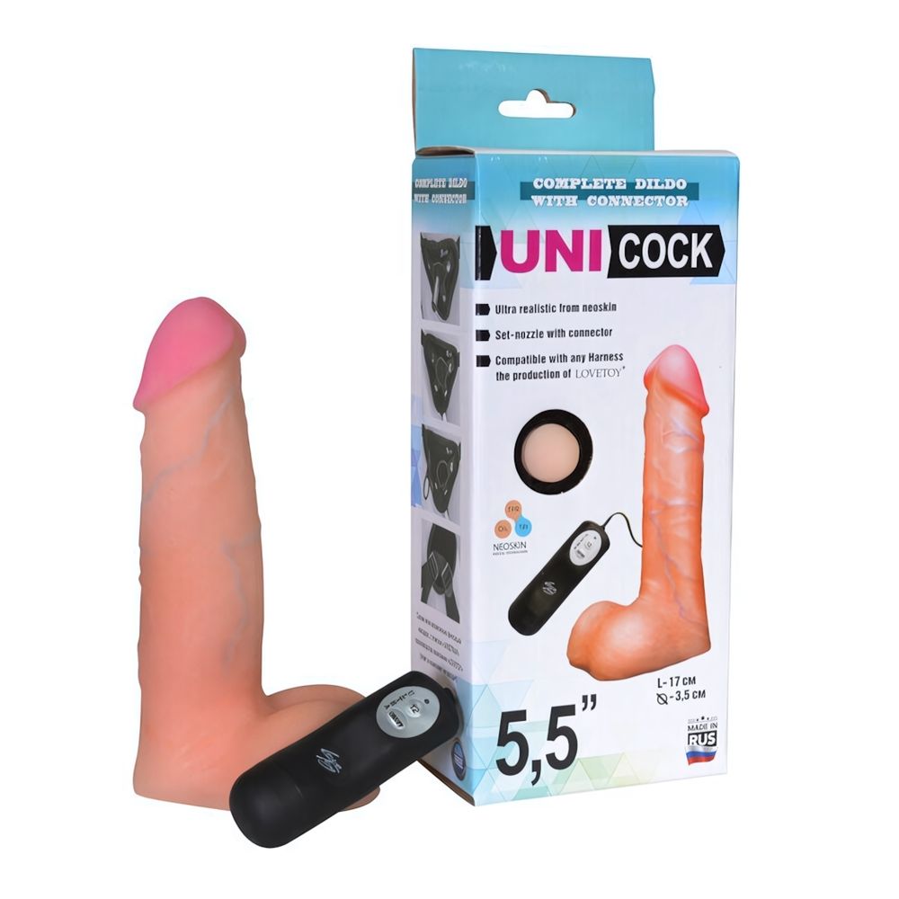 Вибратор с креплением для страпон-трусиков Unicock 5.5&#39;&#39;12 режимов, вторая кожа (18 см , телесный) (Цвет: телесный)