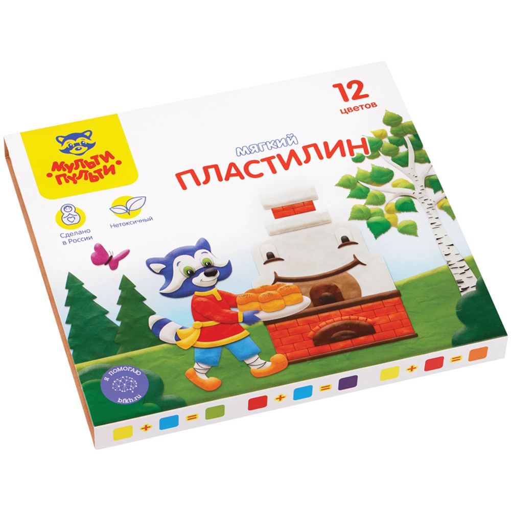Пластилин 12 цветов Мульти-Пульти Енот в сказке, 144гр, со стеком, картон.упак.