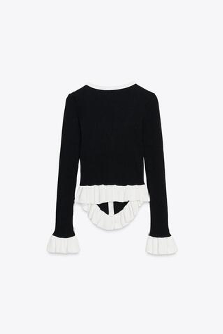ZARA КАРДИГАН С КОНТРАСТНЫМИ ВОЛАНАМИ, ЧЕРНЫЙ/БЕЛЫЙ