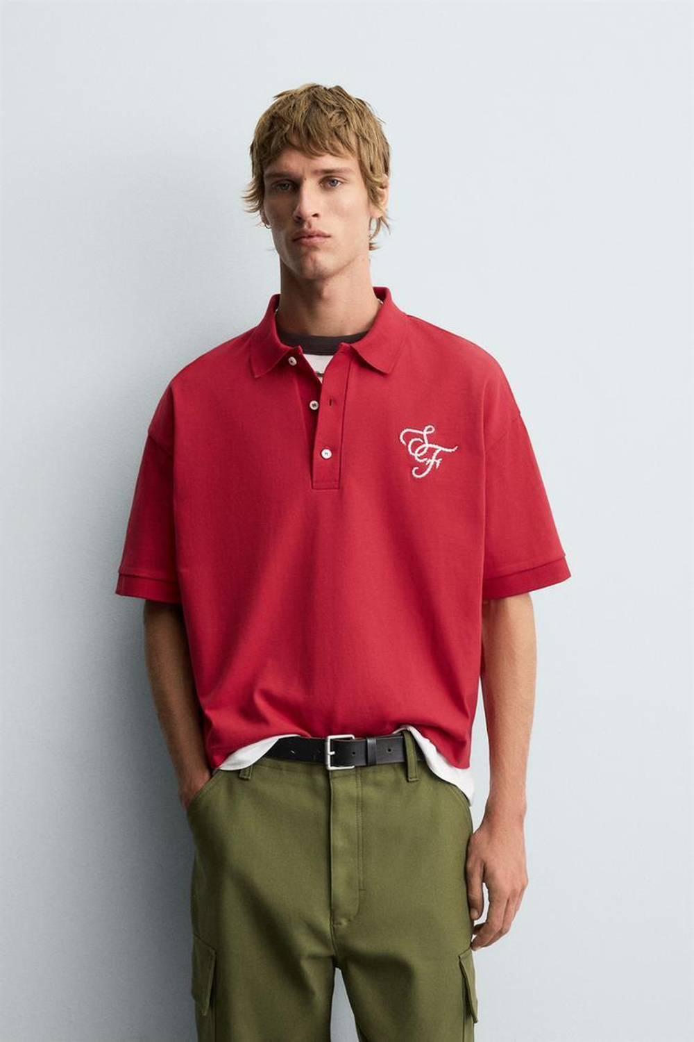 ZARA ПОЛО С ВЫШИВКОЙ, КРАСНЫЙ