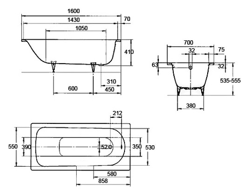 Ванна стальная Kaldewei SANIFORM PLUS 160х75 пристенная (112500010001)