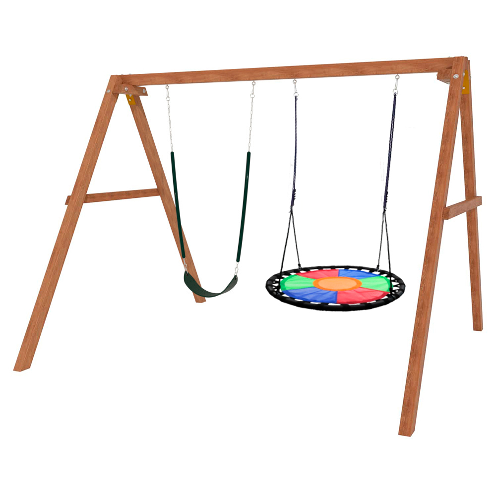 Деревянные качели с разноцветным гнездом Свиби и гибкими качелями