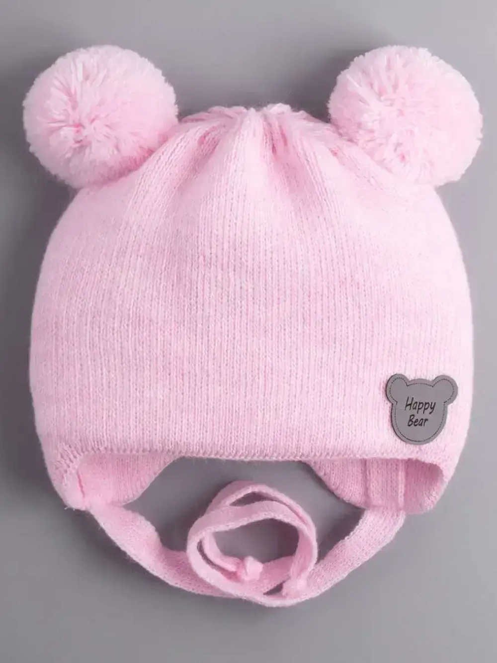 Шапка для девочки осенняя с завязками и помпонами